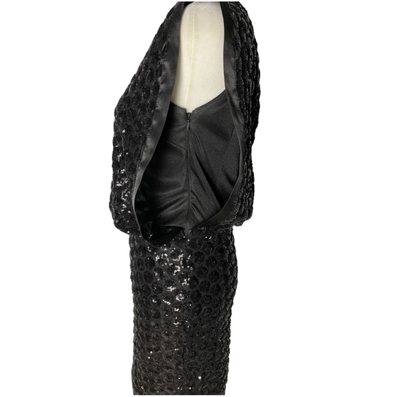 Laundry by Shelli Segal blouson open back black beaded cocktail dress - Picture 7 of 9